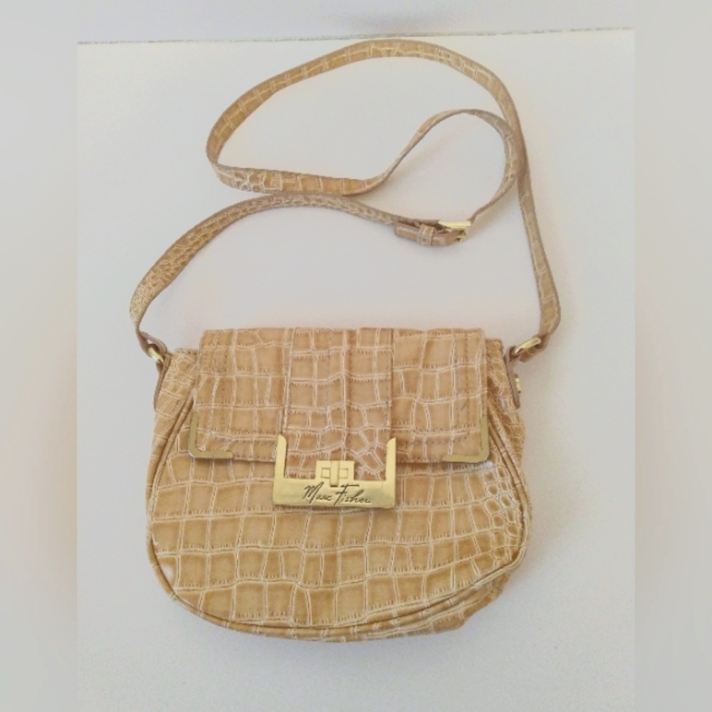 Marc Fisher Tan Cream Croc Faux Leather Cross Body Shoulder Bag